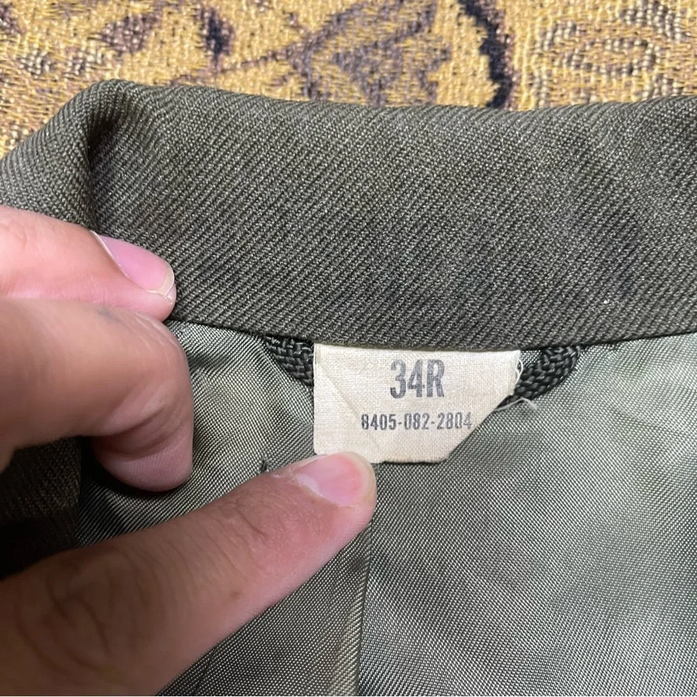 Vtg Military MAN'S WOOL SERGE GREEN Jacket WITH BELT Size 34 - Picture 3 of 10